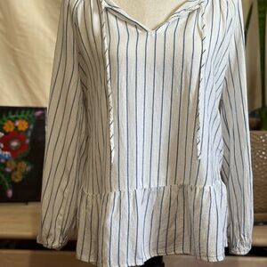 American Eagle Outfitters White Ruffled Peplum Blouse